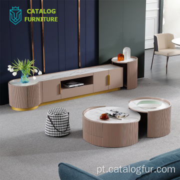 Suporte para TV de luxo minimalista e mesa de centro Conjuntos de móveis de madeira para sala de estar